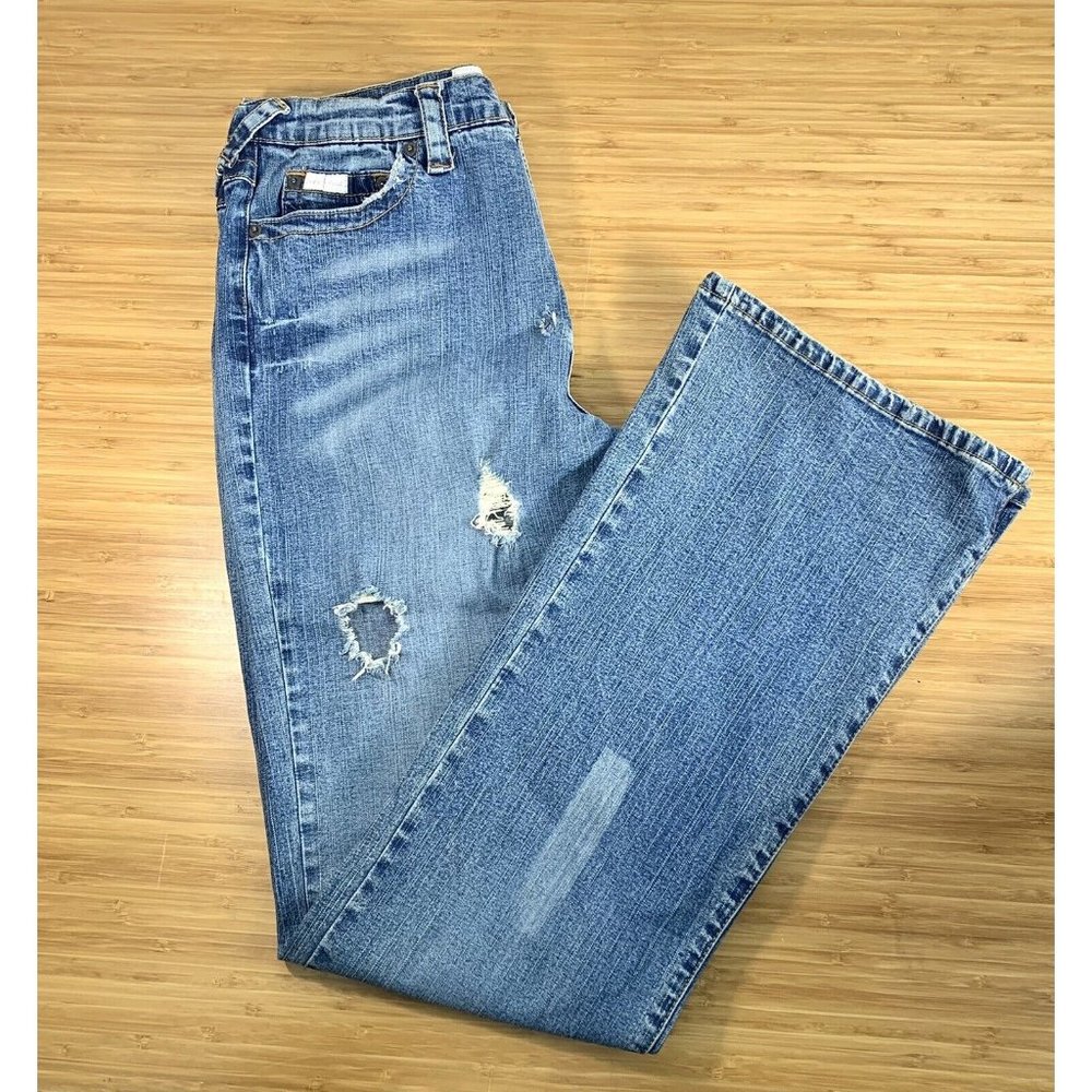 Baby Phat Jeans W Size 16 Blue Medium Embroidered Distressed Bell Bottoms  32x31